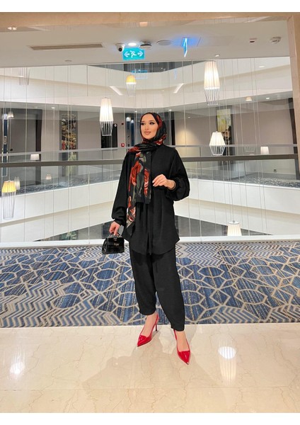 Yarasa Kollu Şalvar Pantolonlu Takım