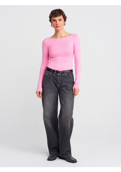 31332 Kayık Yaka Uzun Kollu Top-Pembe modelleri