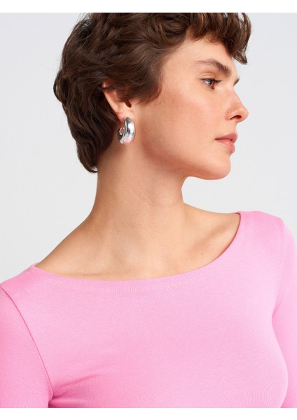 31332 Kayık Yaka Uzun Kollu Top-Pembe fırsatları