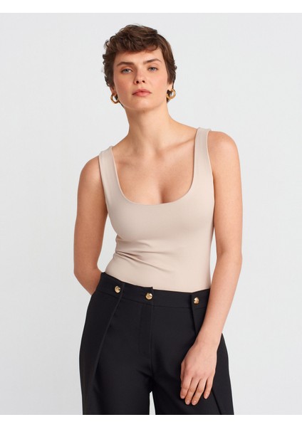 20977 Kalın Askılı Poliamid Atlet-Taş