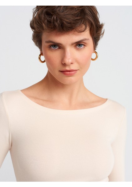 31332 Kayık Yaka Uzun Kollu Top-Taş fırsatları