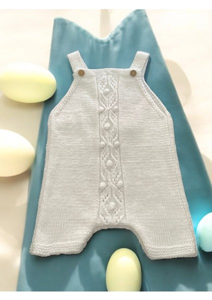 handmade el örgüsü unisex kolsuz ahşap düğmeli bebek tulumu