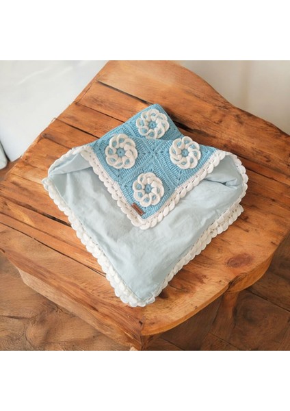 handmade el örgüsü tığ işi motifli pamuk kumaştan astarlı mvi beyaz 100*100 cm genişliginde bebek battaniyesi fırsatları