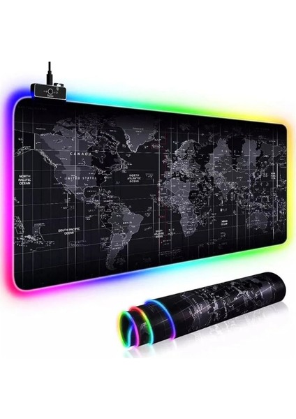 Rgb Dünya Harita Desenli Mouse Pad LED Işıklı Su Geçirmez Gaming Mousepad fiyatları