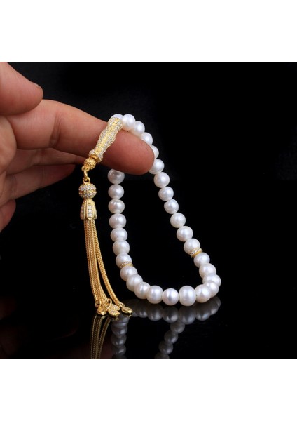 Altın Kaplama Zirkon Taşlı Gümüş Set Inci Taşlı Tesbih