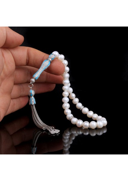 Turkuaz Mine Zirkon Taşlı Gümüş Set Inci Taşlı Tesbih fiyatları