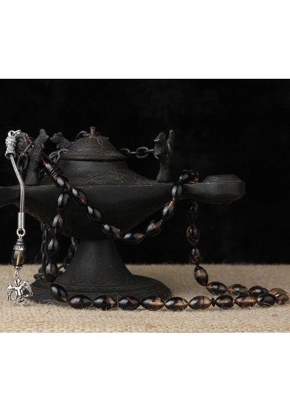 Gümüş Selçuklu Kartalı Püsküllü Sıkma Kehribar Tesbih