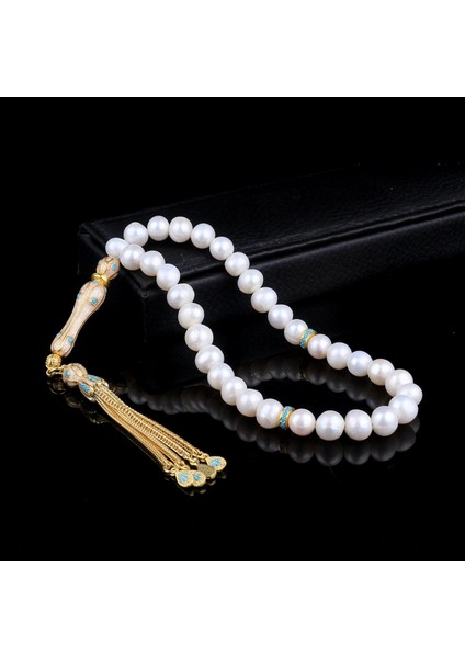 Altın Kaplama Zirkon Taşlı Gümüş Set Inci Taşlı Tesbih