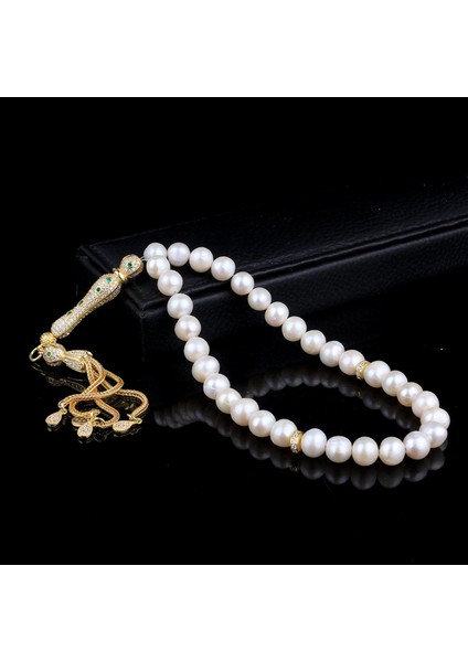 Altın Kaplama Zirkon Taşlı Gümüş Set Inci Taşlı Tesbih