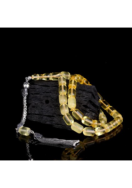 925 Ayar Gümüş Püsküllü Kapsül Kesim Şeffaf Renk Damla Kehribar Tesbih fiyatları