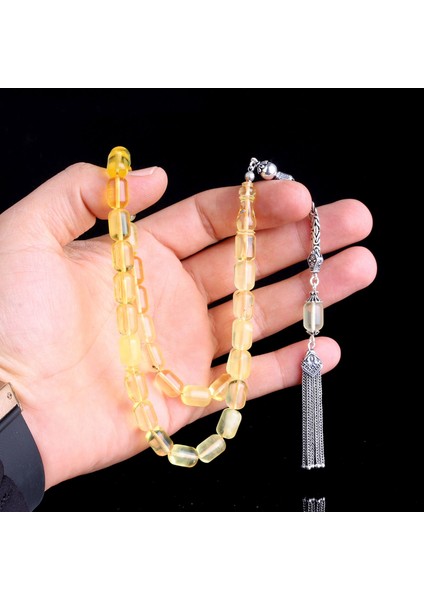 925 Ayar Gümüş Püsküllü Kapsül Kesim Şeffaf Renk Damla Kehribar Tesbih modelleri