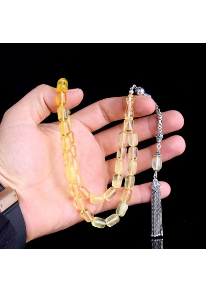 925 Ayar Gümüş Püsküllü Kapsül Kesim Şeffaf Renk Damla Kehribar Tesbih fırsatları