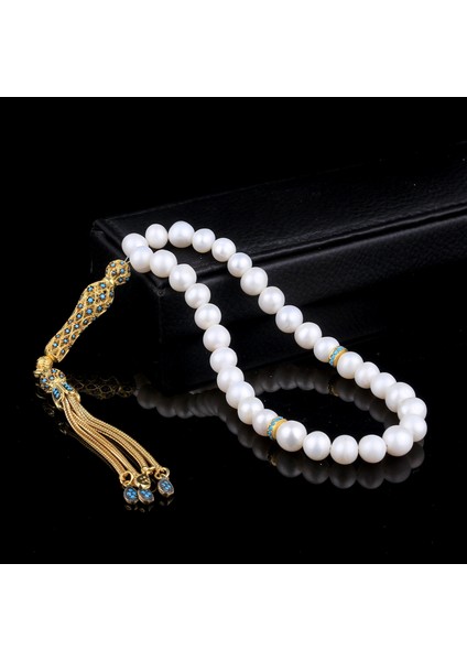 Altın Kaplama Zirkon Taşlı Gümüş Set Inci Taşlı Tesbih