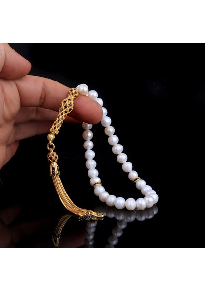 Altın Kaplama Zirkon Taşlı Gümüş Set Inci Taşlı Tesbih