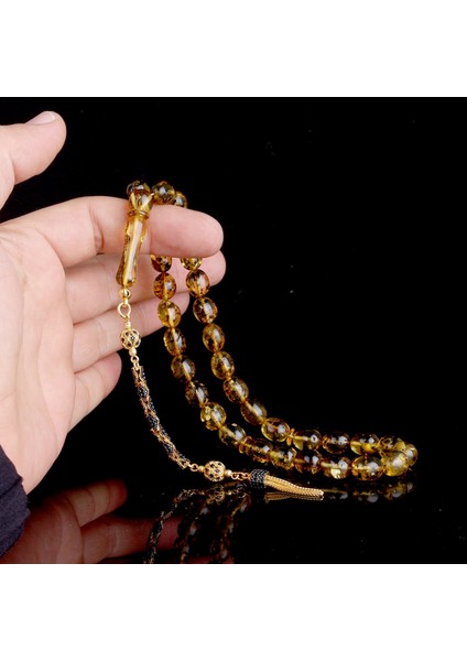 925 Ayar Gümüş Püsküllü Çöp Fosilli Damla Kehribar Tesbih modelleri