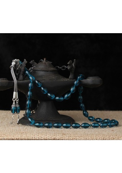 Gümüş Tuğra Püsküllü Sıkma Kehribar Tesbih