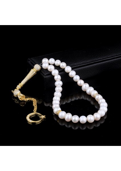 Ayyıldız Model Altın Kaplama Zirkon Taşlı Gümüş Set Inci Taşlı Tesbih