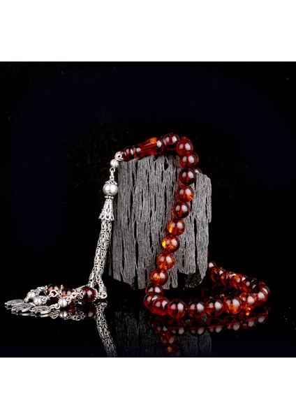 925 Ayar Gümüş Püsküllü Damla Kehribar Tesbih fiyatları