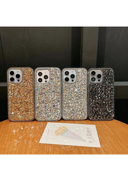 Apple iPhone 13 Pro Max Gümüş Diamond Taşlı Telefon Kılıfı
