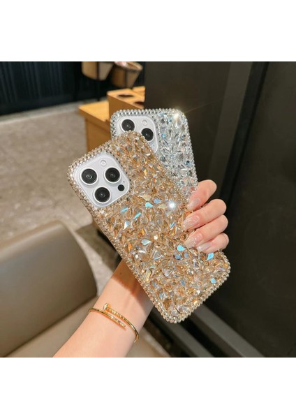 Apple iPhone 13 Pro Max Gümüş Diamond Taşlı Telefon Kılıfı
