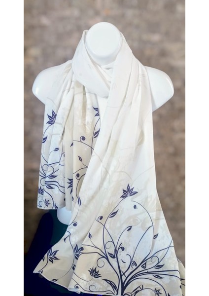 Ağaçkabuğu Kumaş Krem/siyah Çiçek Desen Soft Şal modelleri