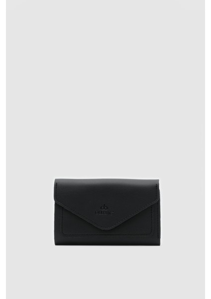 Zarf Detaylı Nakit ve Bozuk Para Bölmeli Bayan Cüzdan-Siyah