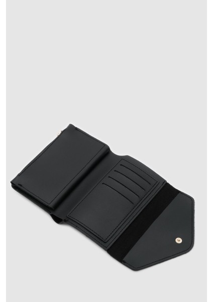 Zarf Detaylı Nakit ve Bozuk Para Bölmeli Bayan Cüzdan-Siyah modelleri