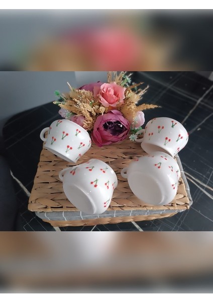 Hediyelik El Işlemeli Kabartma Kiraz Desenli 4'lü Set