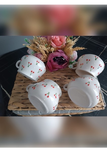 Hediyelik El Işlemeli Kabartma Kiraz Desenli 4'lü Set