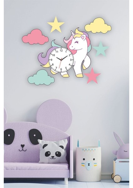Çocuk & Bebek Odası Unicorn Ahşap Duvar Saati