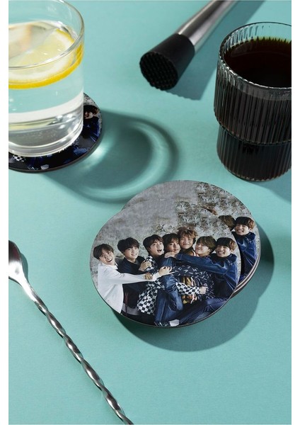 Bts Baskılı Ahşap Bardak Altlığı