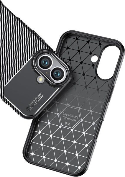 Apple iPhone 16 Plus Uyumlu Kılıf Karbon Görünümlü Kamera Koruyculu Mat Kaymaz Slikon Kapak fiyatları