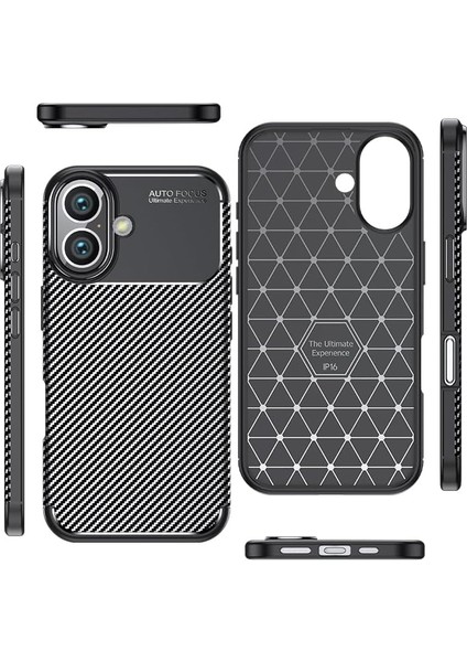 Apple iPhone 16 Plus Uyumlu Kılıf Karbon Görünümlü Kamera Koruyculu Mat Kaymaz Slikon Kapak fırsatları