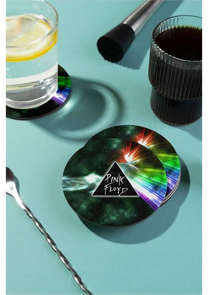 Pink Floyd Gökkuşağı Tasarım Baskılı Ahşap Bardak Altlığı