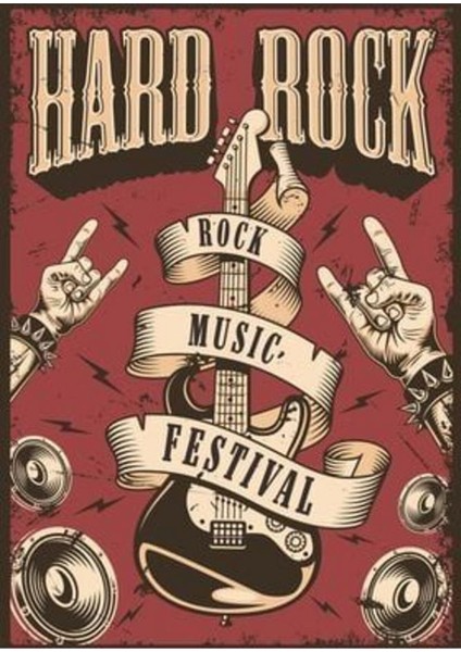 Hard Rock Temalı Dekoratif Poster Ahşap Retro Tablo