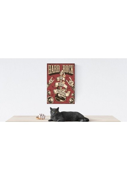 Hard Rock Temalı Dekoratif Poster Ahşap Retro Tablo