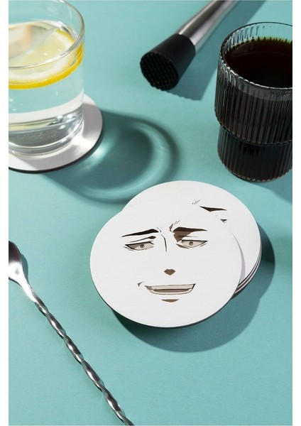 Anime Face Tasarımlı Ahşap Bardak Altlığı