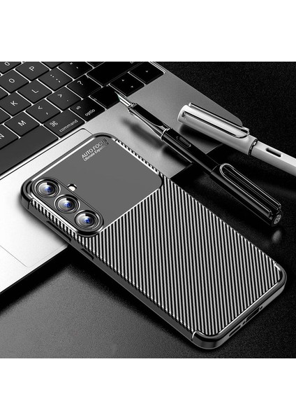 Samsung Galaxy A16 Uyumlu Kılıf Karbon Görünümlü Kamera Koruyculu Mat Kaymaz Slikon Kapak
