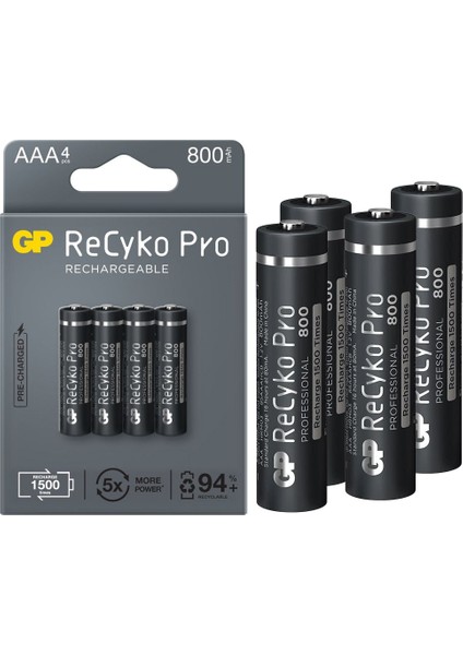 Gp Recyko Pro Ince Aaa 800 Mah Şarjlı 4lü Pil GP85AAAHCB-2EB4 (GPRHCH83B205) (4767)