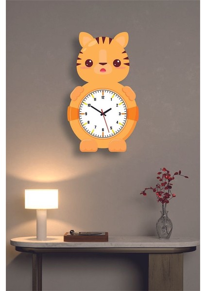 Sevimli Kedi Mdf Duvar Saati Çocuk Odası