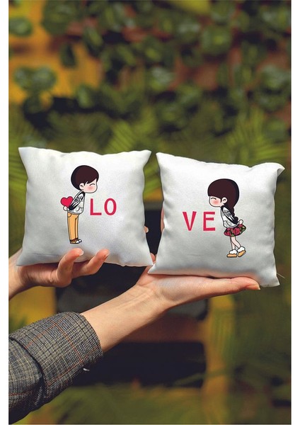 Love Tasarımlı 2'li Mini Dekoratif Yastık