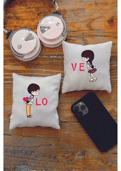 Love Tasarımlı 2'li Mini Dekoratif Yastık