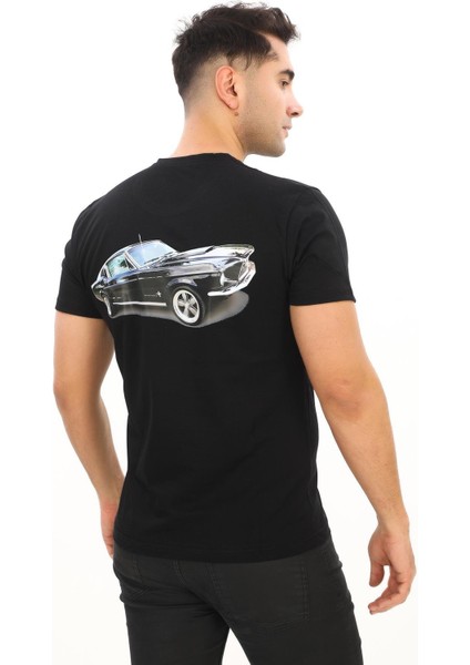American Classic 1967 Ford M. Fastback Baskılı Özel Tasarım Siyah T-Shirt (Slim Fit)