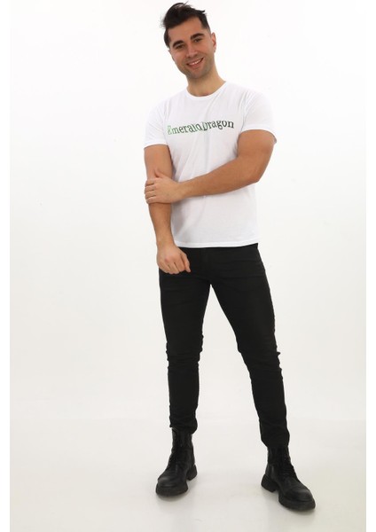 Emerald Dragon Baskılı Özel Tasarım Beyaz T-Shirt (Slim Fit) indirimleri