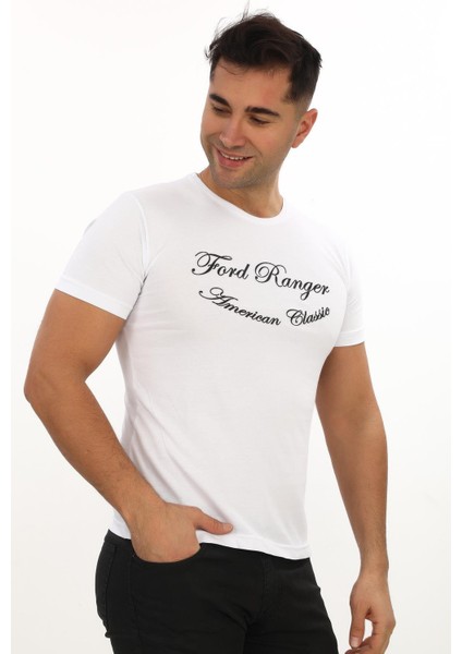 American Classic Ford Ranger Baskılı Özel Tasarım Beyaz T-Shirt (Slim Fit) fiyatları