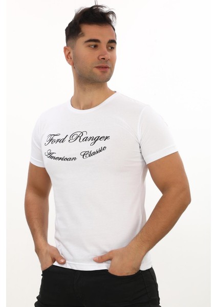American Classic Ford Ranger Baskılı Özel Tasarım Beyaz T-Shirt (Slim Fit) modelleri