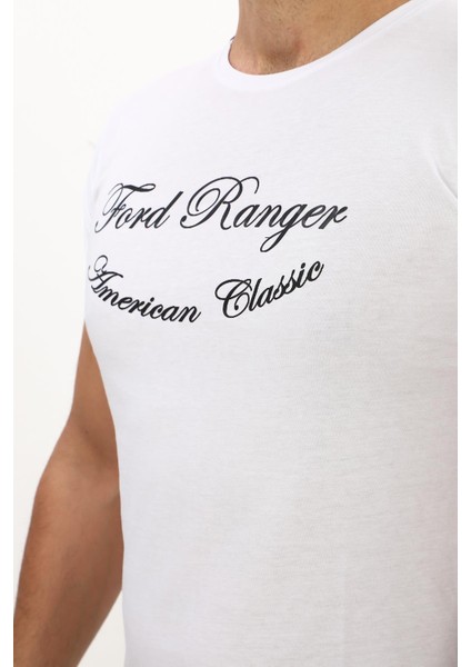 American Classic Ford Ranger Baskılı Özel Tasarım Beyaz T-Shirt (Slim Fit) fırsatları