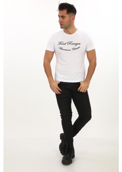 American Classic Ford Ranger Baskılı Özel Tasarım Beyaz T-Shirt (Slim Fit) indirimleri