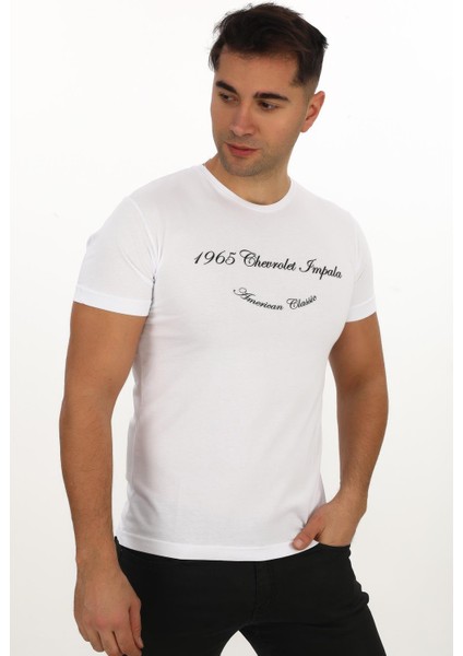 American Classic 1965 Chevrolet Impala Özel Tasarım Baskılı Beyaz T-Shirt (Slim Fit) modelleri