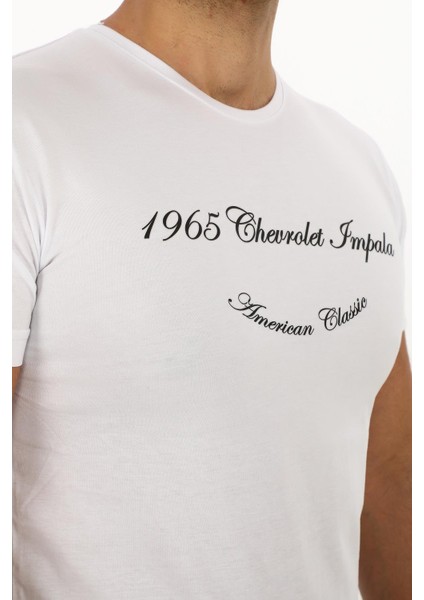 American Classic 1965 Chevrolet Impala Özel Tasarım Baskılı Beyaz T-Shirt (Slim Fit) indirimleri